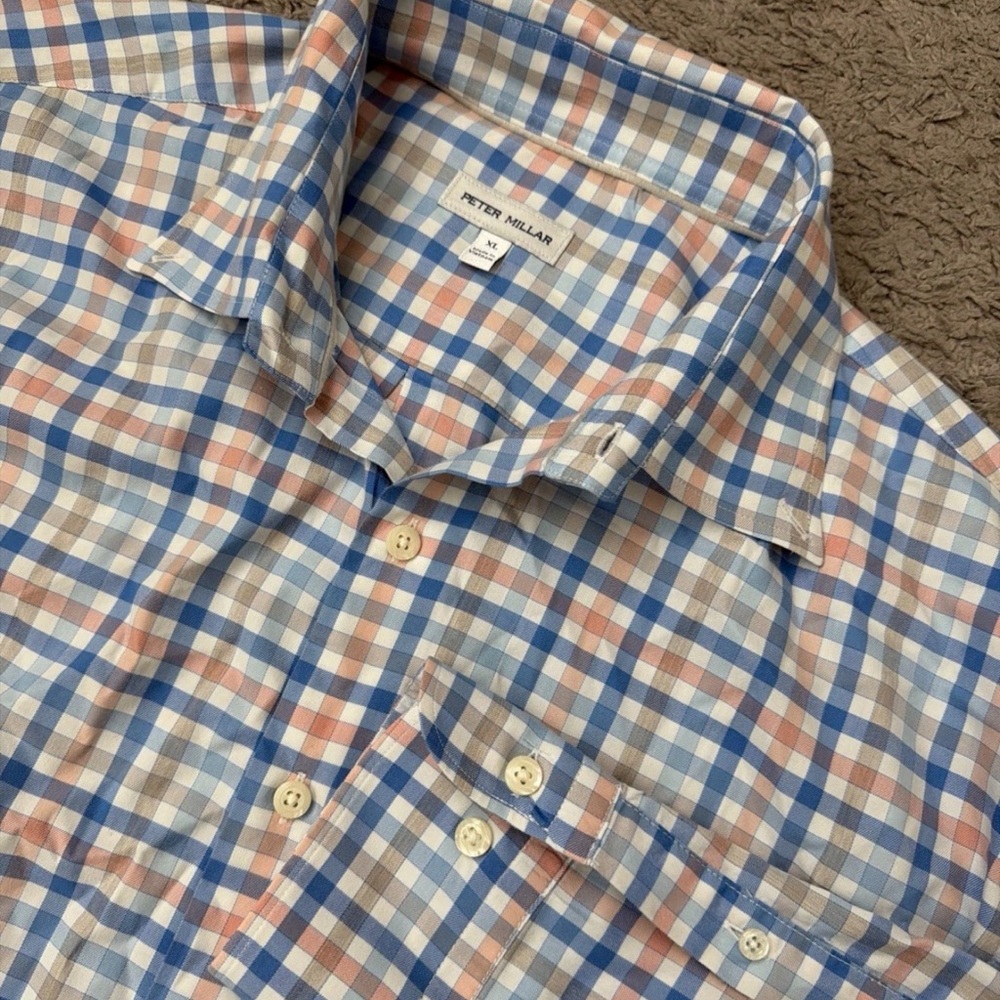 Peter Millar Men’s XL Checkered Multicolor Button Down Cotton/Nylon/Spandex